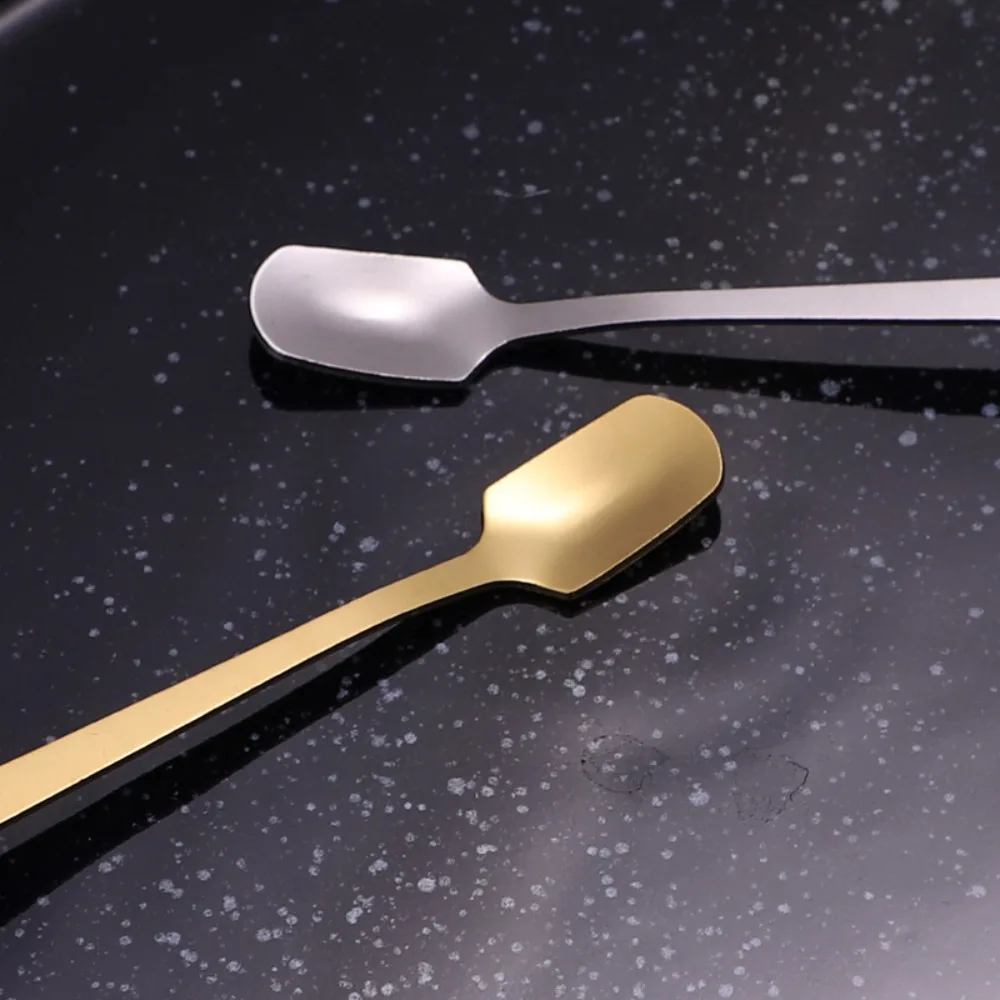 5pcs Mini Long Handle Square Teaspoon Stainless Steel Silver/gold Coffee Stirring Spoons Dessert Scoops Mug