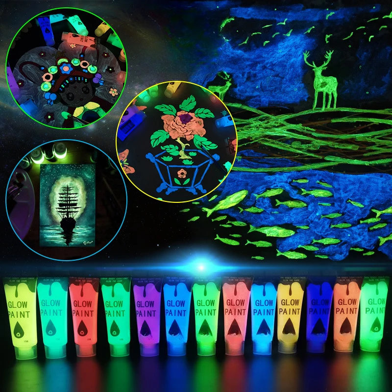 Fluorescent Acrylic Pigment High Brightness Luminescent Coating 15ml Student Hand Drawn DIY Textile Wall Absorbing Pigment