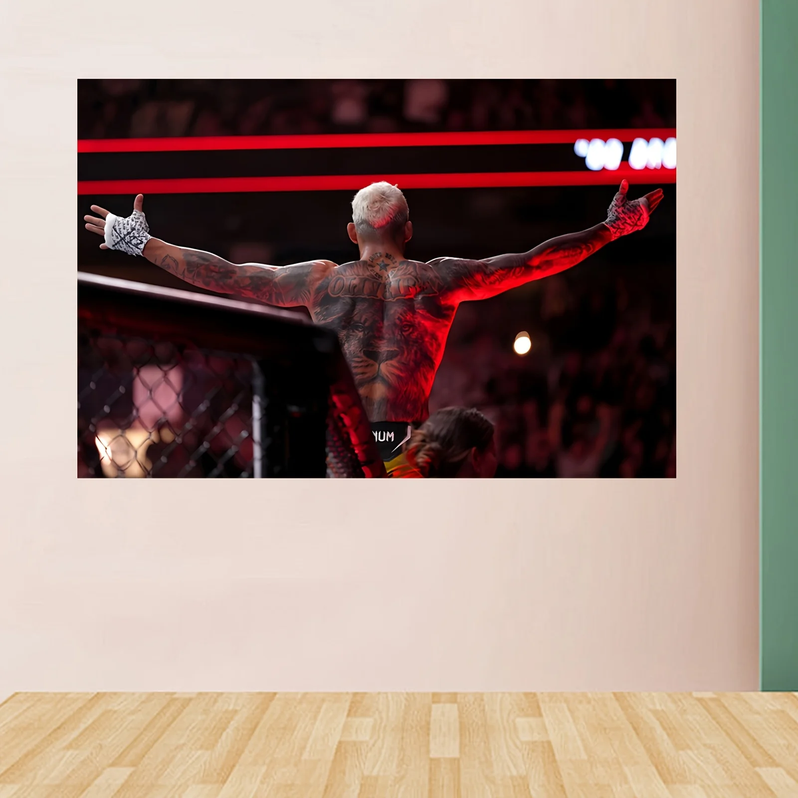 لوحة فنية جدارية قماشية ديناميكية MMA ونجمة الملاكمة، بدون إطار مقاس 18 × 12 بوصة - مشهد قفص أكتوبر النابض بالحياة مع المصارع المشاهير، مثالية لـ #1
