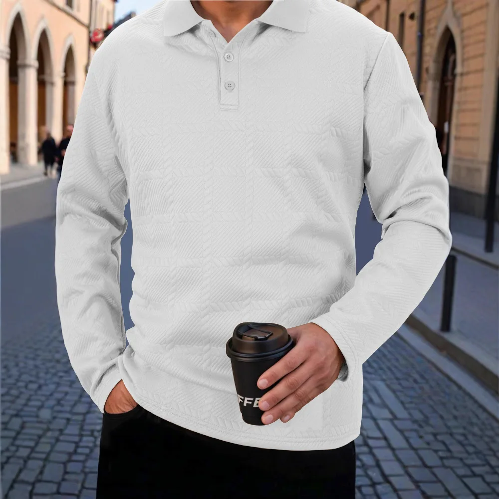 

2025 New Style Spring-Autumn Long-Sleeved Polo Shirt for Men, Casual Sports Plaid Solid Color Polo Shirt