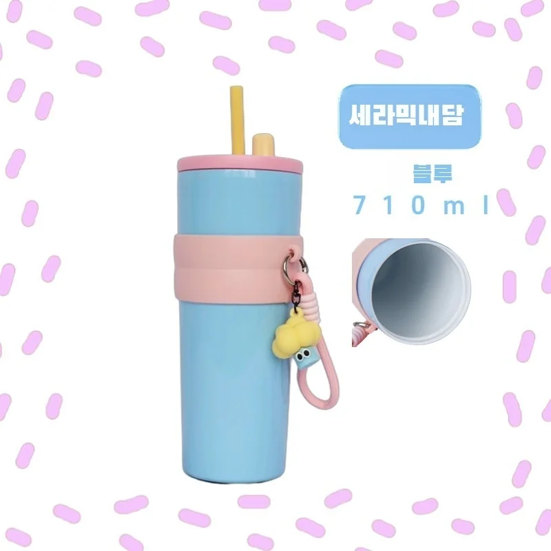 Portable thermos cup portable ceramic ice cup high-value car straw cup view 3