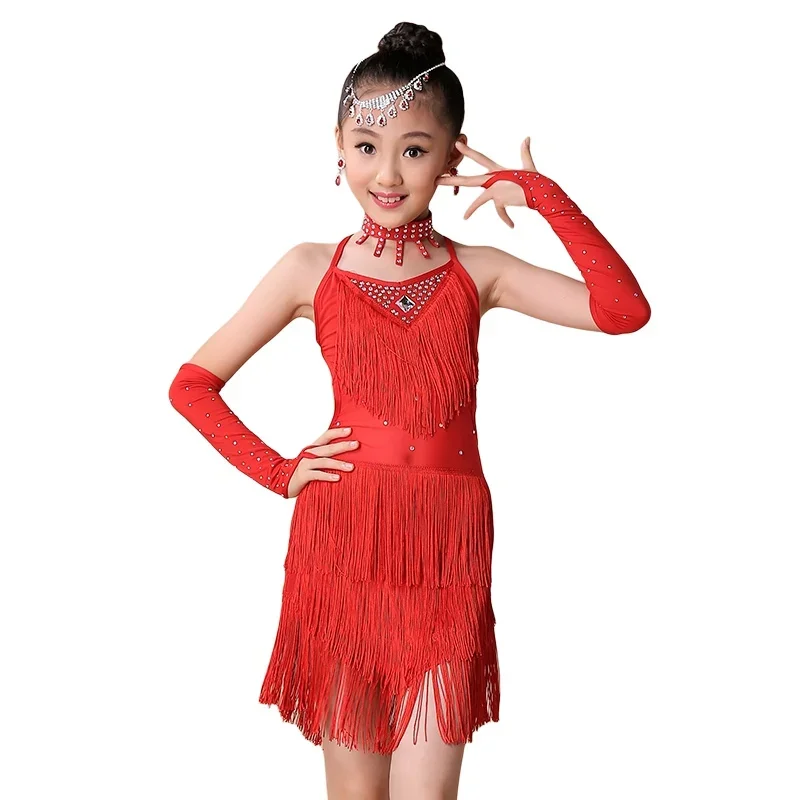 Girls sequins Latin dance tassel dress fashion father salsa tango dance costume stage costume