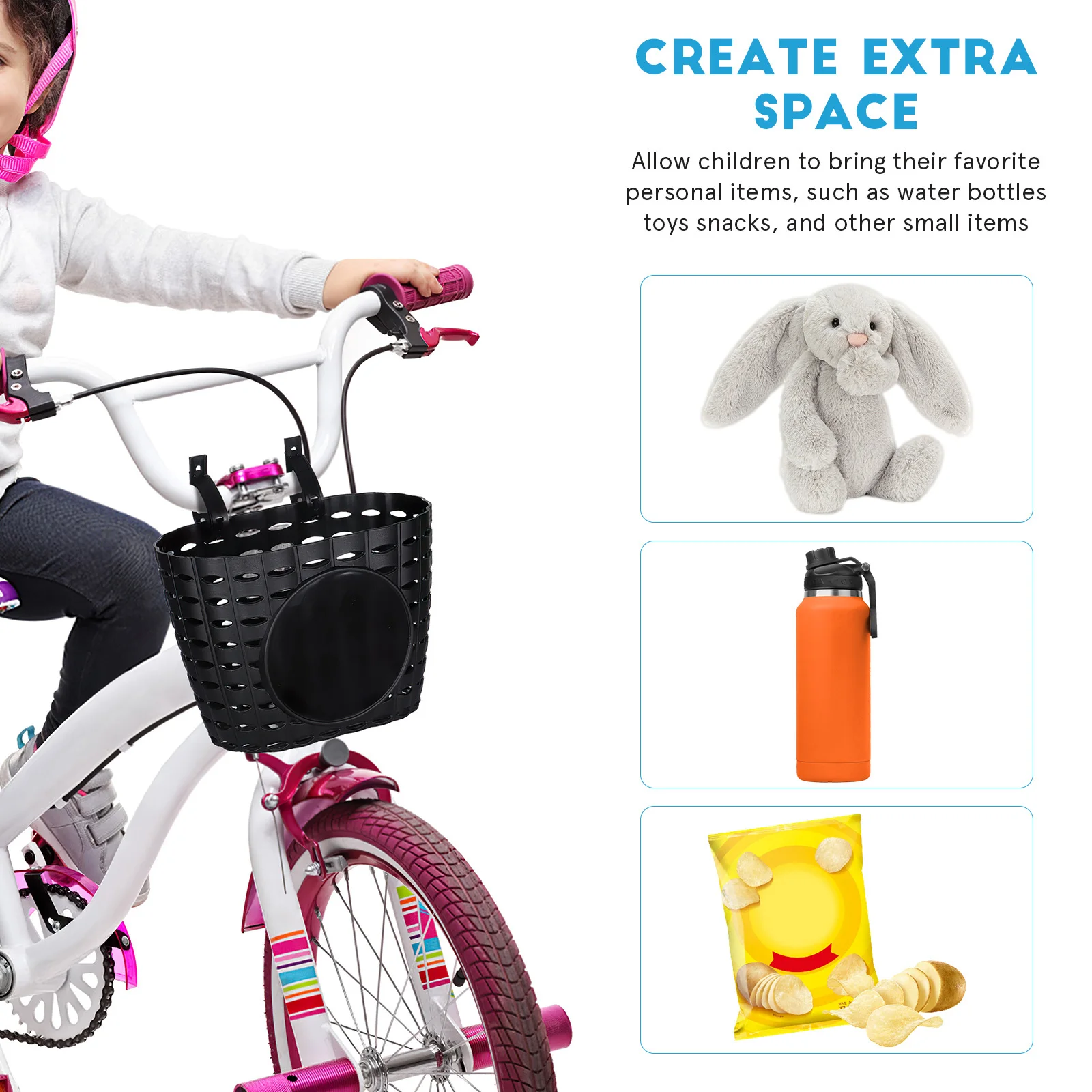 

Plastic Bike Basket Detachable Waterproof Storage Basket For Bicycle Front Handlebar Black Durable Smooth Scratch Resistant