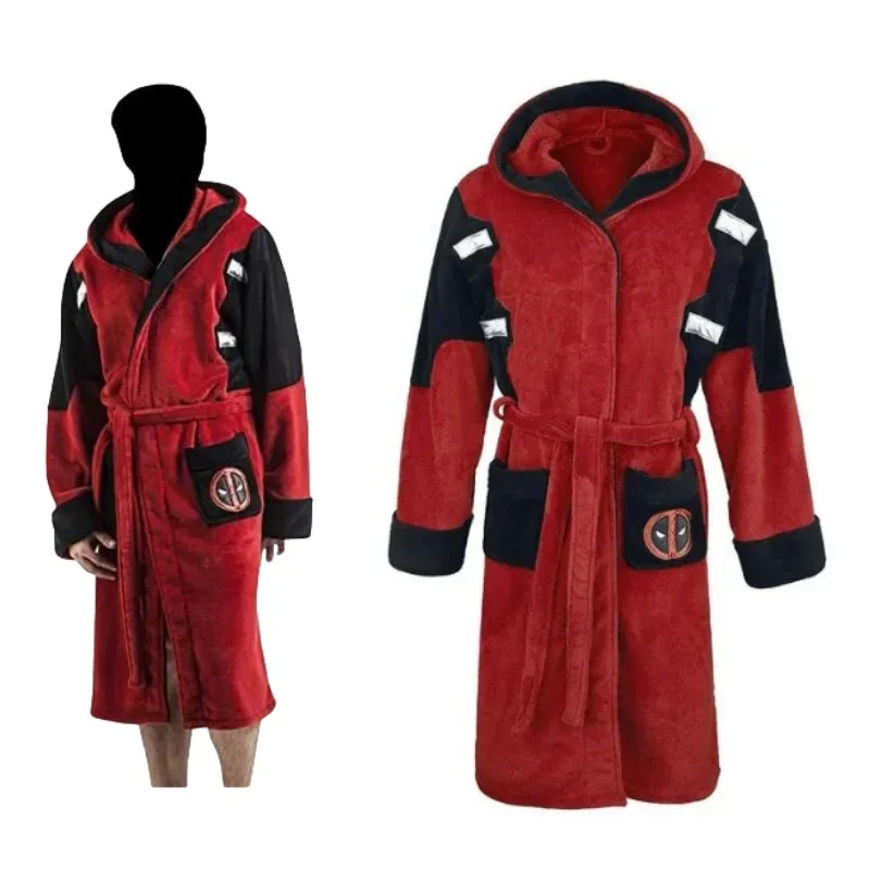 Movie Deadpool Bathrobe Cosplay Costume Adult Unisex Flannel Hooded Pajamas Halloween Deadpool Cosplay Costume Sleepwear Robe