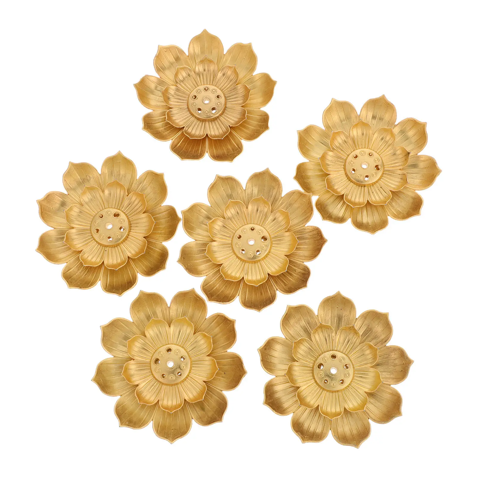 6Pcs Lotus Incense Holder Metal 6 Holes Flower Shape Burner Stand Stick Cone Ash Catcher for Meditation Yoga Room