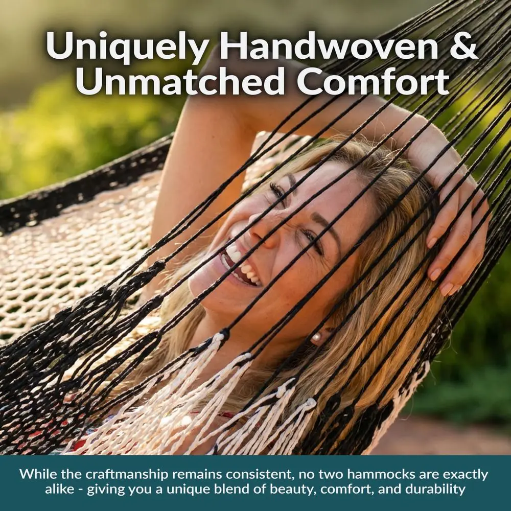 

Handwoven XXL Thick Cord Mayan Double Hammock for Outside 625Pound Capacity HeavyDuty Outdoor Hammock Black Natural