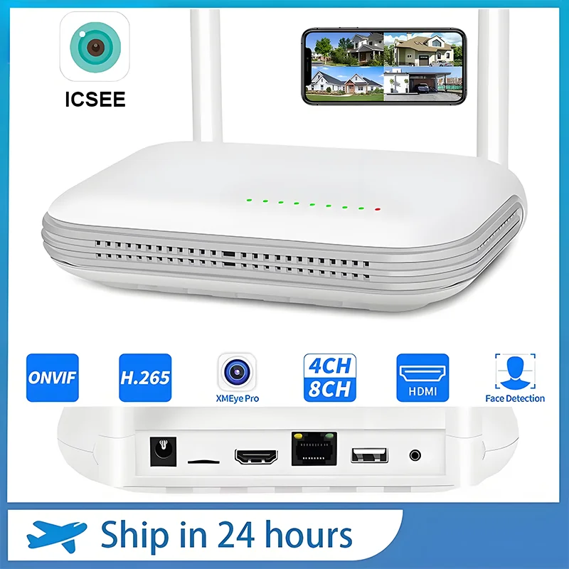 

8-канальный сетевой видеорегистратор Wi-Fi NVR H.265 для беспроводной системы 8 МП, 2,5-дюймовый жесткий диск, поддержка распознавания лиц, TF-карта Solt Onvif ICsee APP