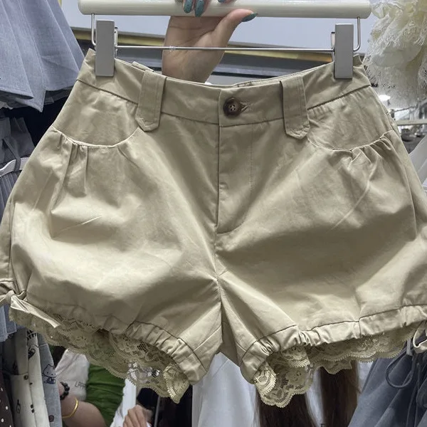 Retro Khaki Bud Shorts High Waist Spice Girl A Word Casual Shorts 2026 Summer New