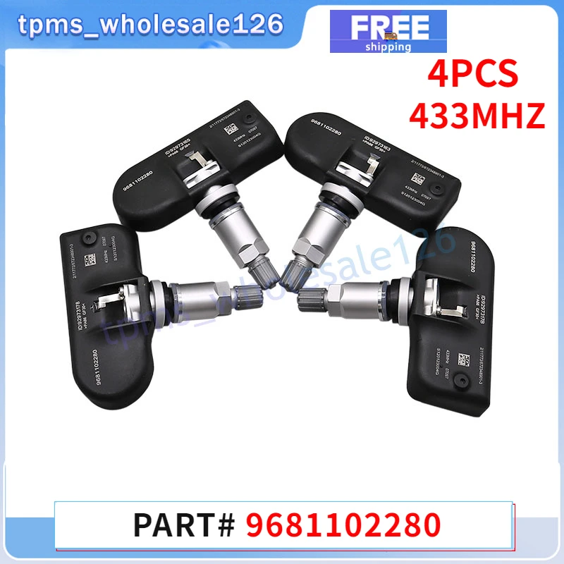 Sensor do Sistema de Monitorização da Pressão dos Pneus, 433MHz, TPMS, 9681102280, 2005-2009, Peugeot 1007, 407, 607, 807, 2004-2013, Citroen C5, 4pcs