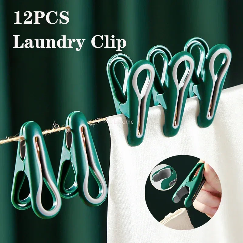 12PC Clothespins Laundry Clips Multipurpose Windproof Clamp Clothes Pins Clothes Pegs Dry Clip for Outdoor Clothesline Organizer