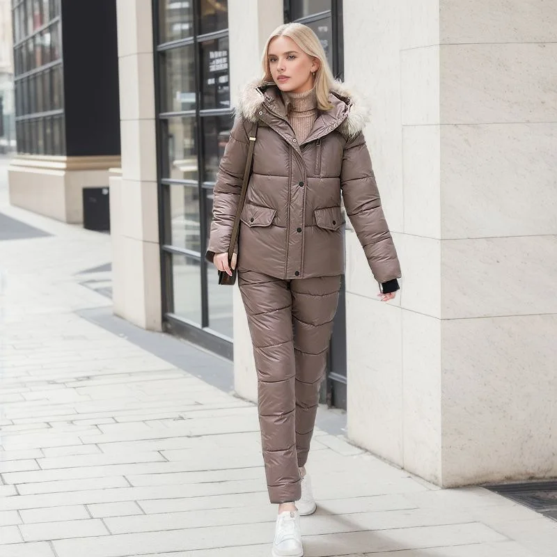 Women's European and American fashion casual suit short down women's winter coat cotton trousers ski suit