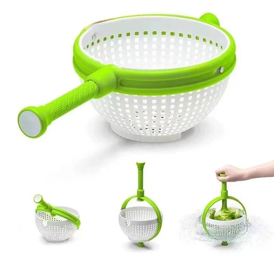 Rotating Drain Basket Salad Tools Household Vegetable And Fruit Salad Rotating Wash Dehydrating Drain Basket  Kitchen Tools