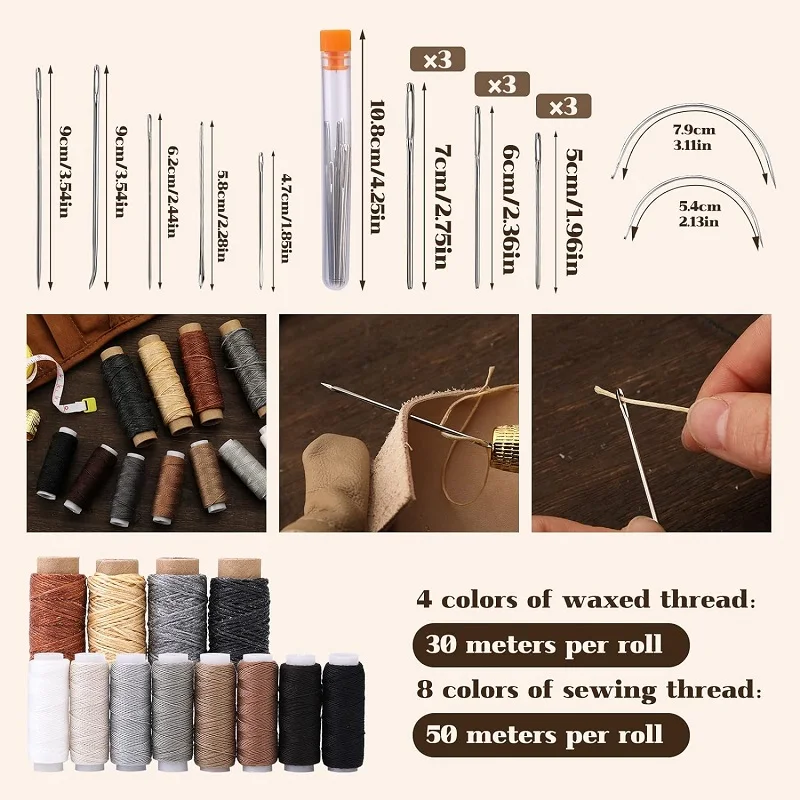 BUDDUR Leather Tools Kit With Storage Bag And Waxed Thread Instruction For Beginners DIY Leather Working Craft Accessories Set