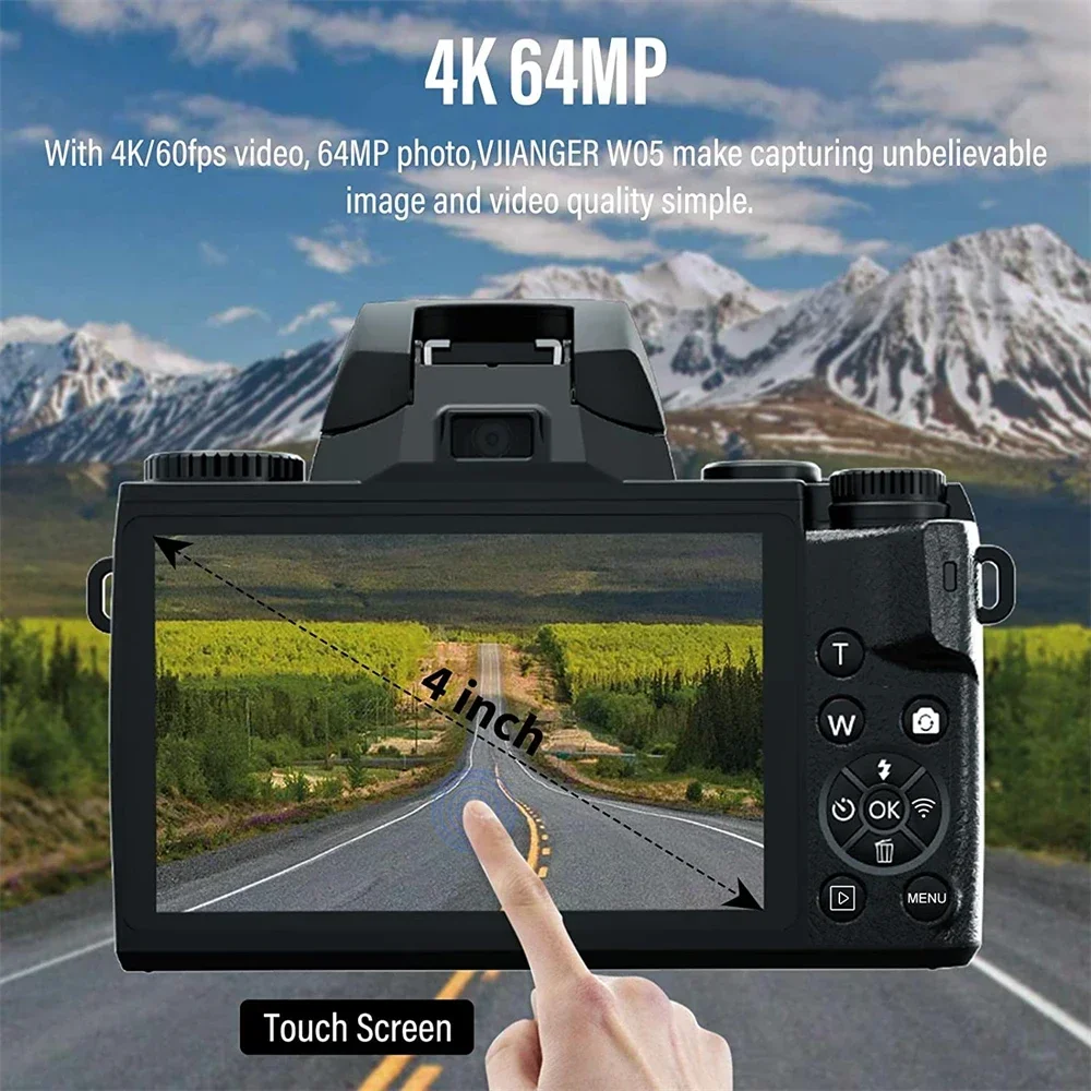 4K HD Digital Camera DSLR Camcorder 64MP Auto Focus Photography YouTube Streaming 16X Zoom Optical 4.0Touch Screen Video Camera