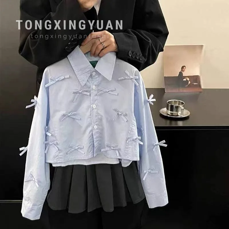 

Girls Autumn Coat New Foreign Korean Version Children's Loose Shirt Girls Autumn Bow Top Fashion Casual