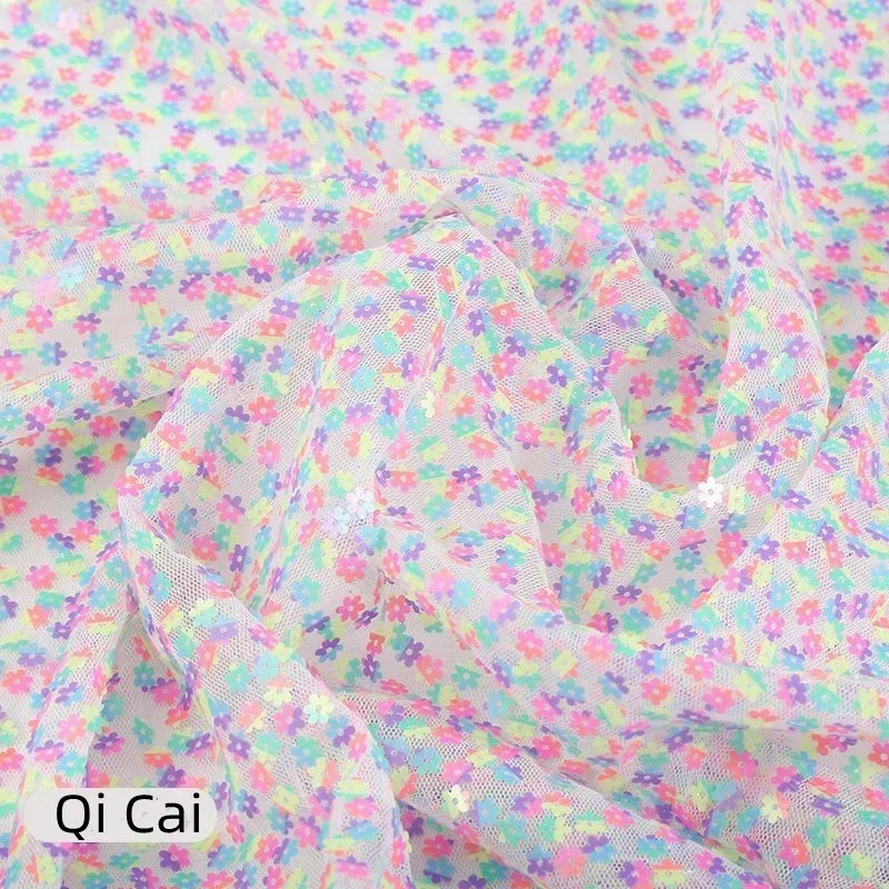 23Color Flower Mesh Sequin Fabric Children\'s Dress Party Stage Performance Clothing Tablecloth Background DIY Handmade Wide130CM