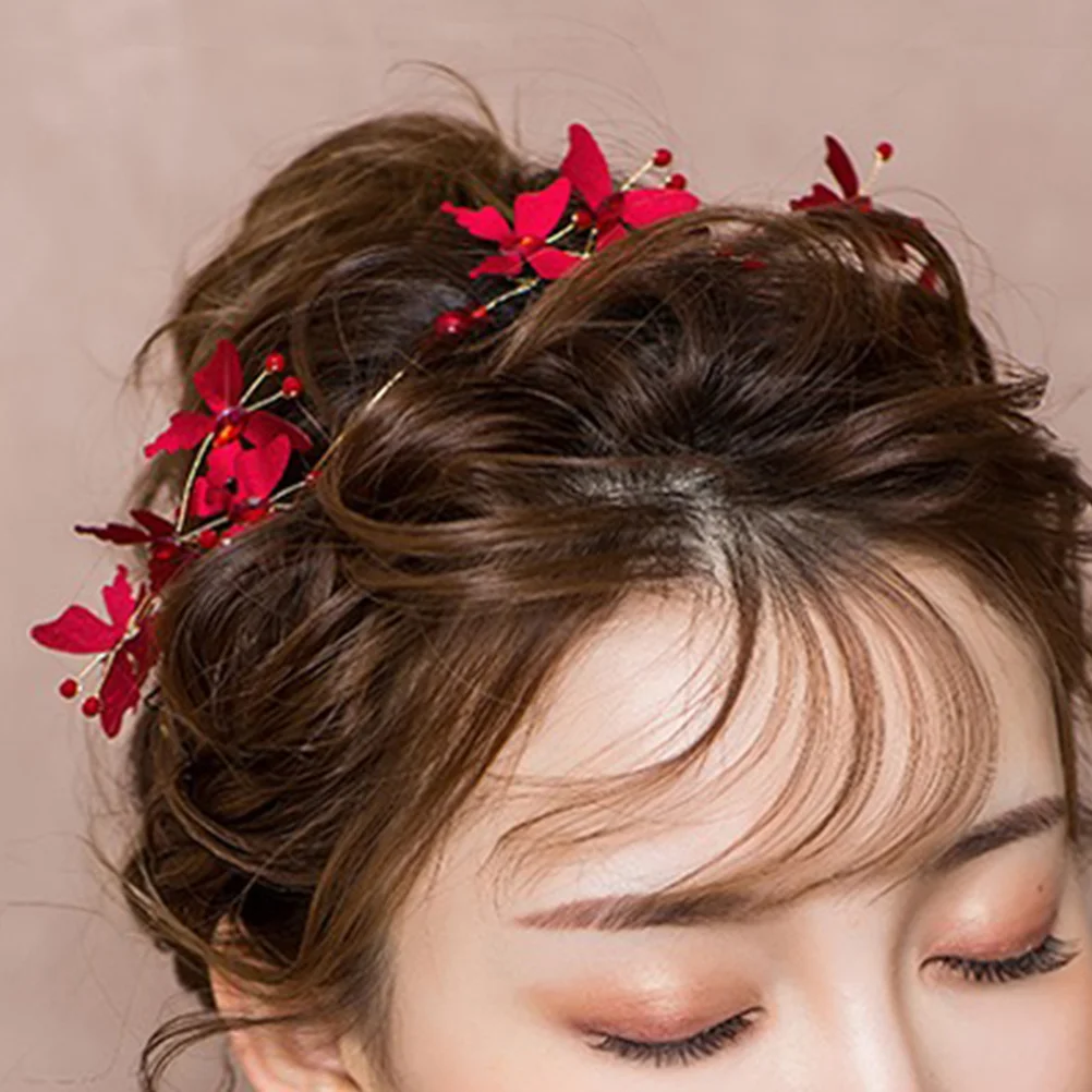 Wedding Red Headband Bridal Beads Alloy Hair Band Headwear Hair Accessory for Women bridal headdress bridal head piece