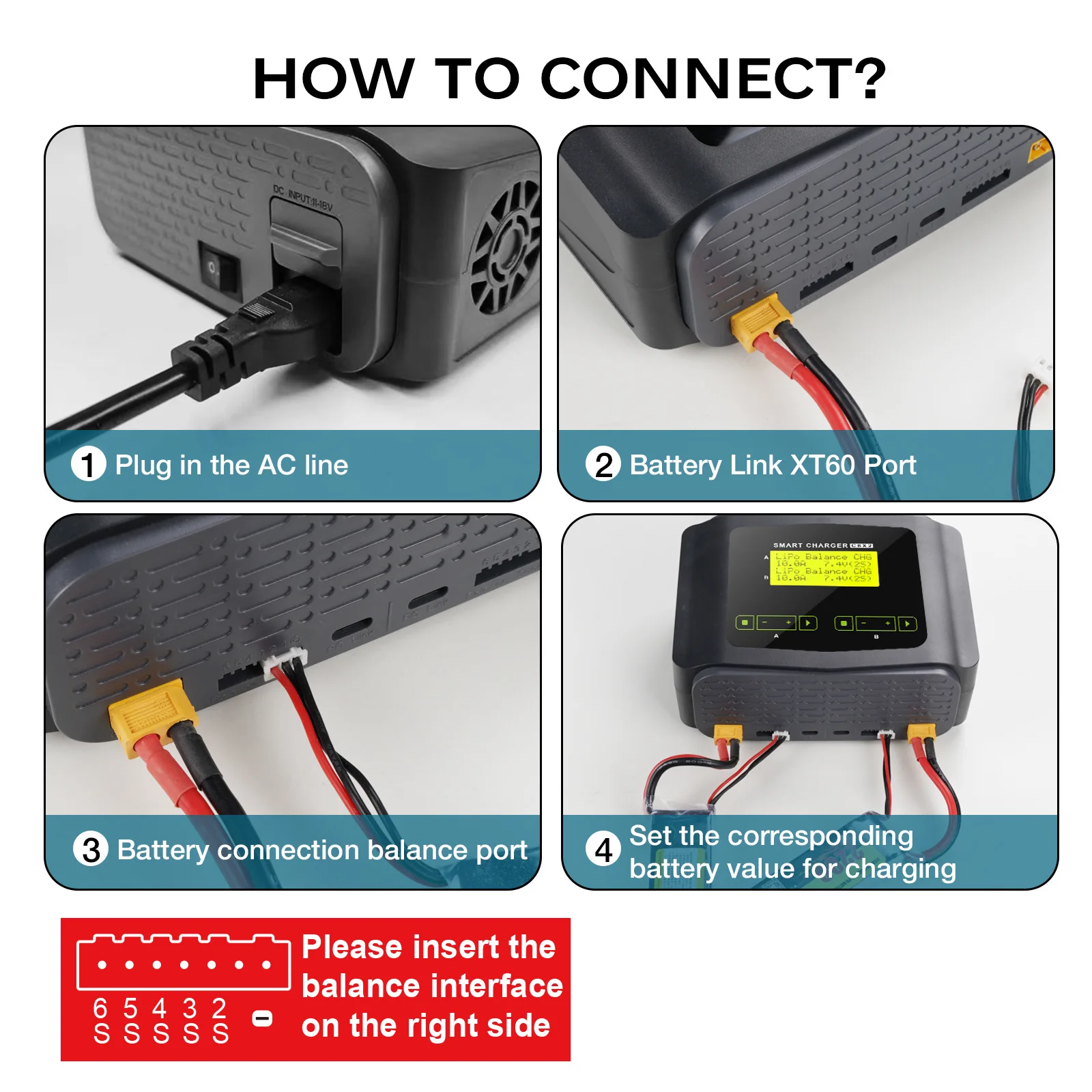 Chargeur de batterie au lithium équilibré C6X2, chargeur d'avion modèle, chargeur LIPO d'avion télécommandé jouet, double HTRC
