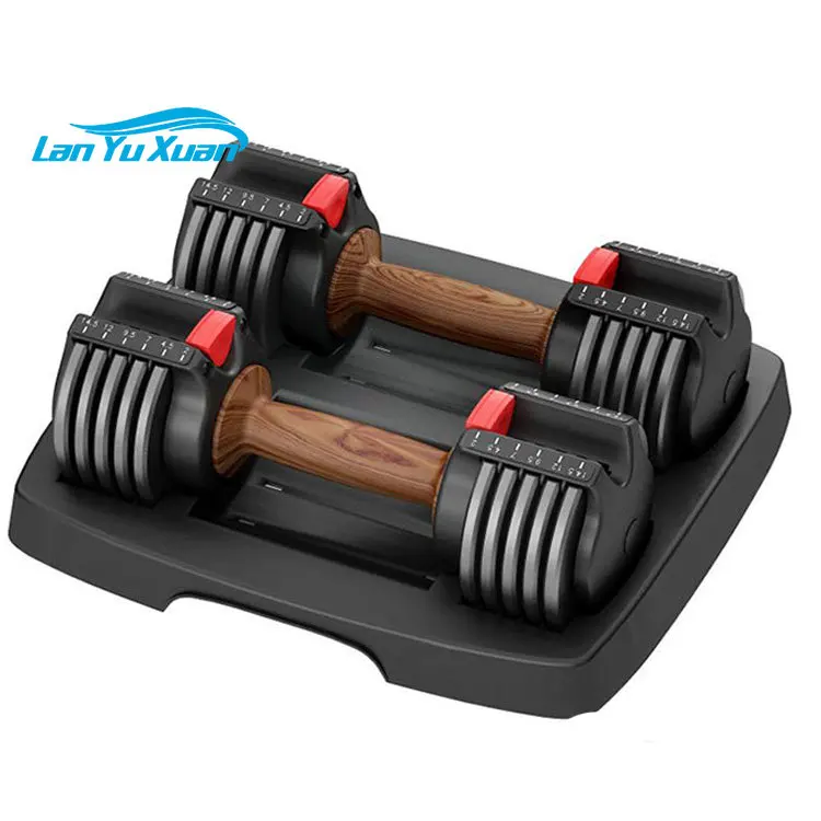 Ready to ship home used fitness equipment 14.5lb /6.6kg 90 lb/40 kg adjustable dumbbell Set with wooden handle for body building