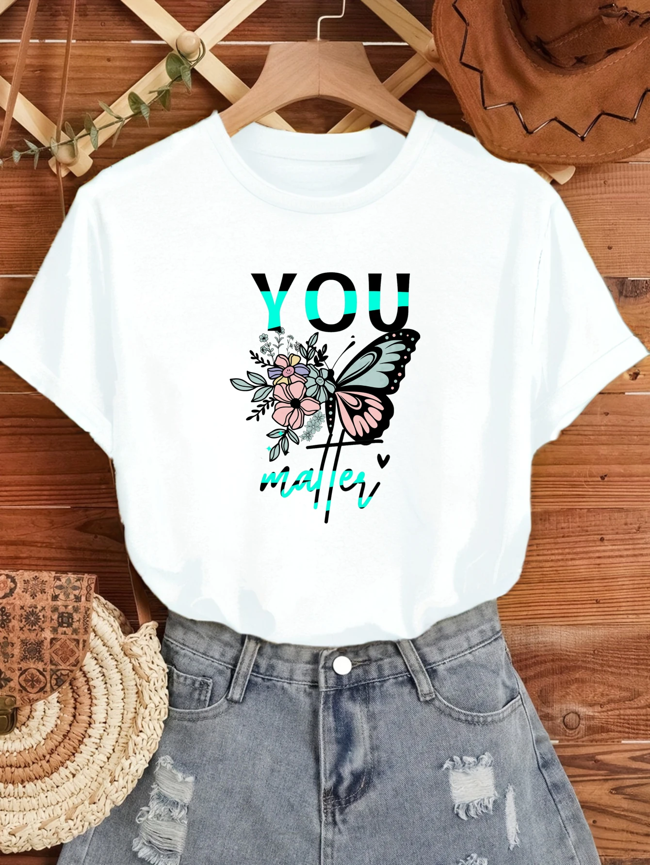 

Women's T-shirts Chinese style Hip-Hop y2k tops Casual 100% cotton Butterfly With Floral Design printed tee summer Basic
