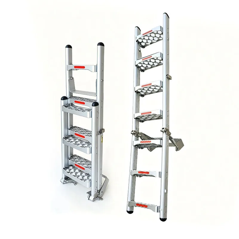 Hollow reinforcement aluminum alloy fire folding lift ladder, workshop storage project climbing ladder