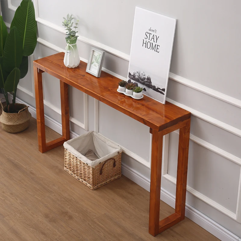‌New Chinese Style Solid Wood Entryway Table, Narrow Hallway Console, Long Wall-Mounted Sideboard, Minimalist Foyer Altar Stand
