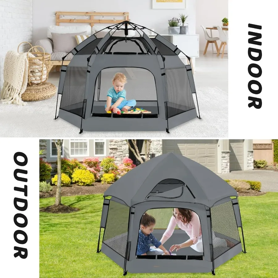 روضة أطفال منبثقة للأطفال مع قفل أمان مظلة روضة أطفال خارجية مع 6 أوتاد أرضية و6 حصص رمل للحماية من الأشعة فوق البنفسجية B #5