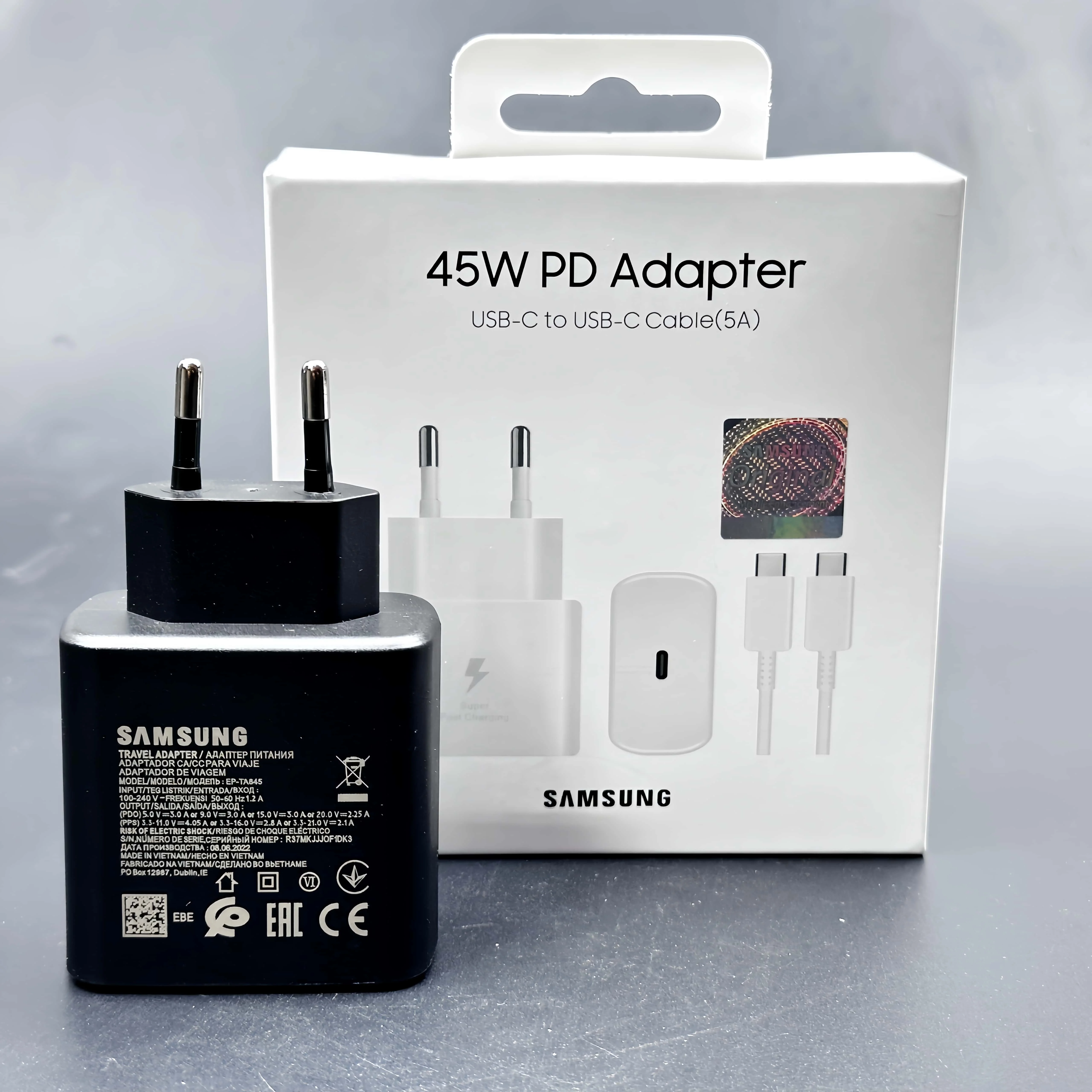 Оригинальное зарядное устройство Samsung 45W Type C EU, адаптер для сверхбыстрой зарядки для Galaxy Z Flip Fold 5 4 3 2 S24 S23 S22 Note20 Ultra Plus