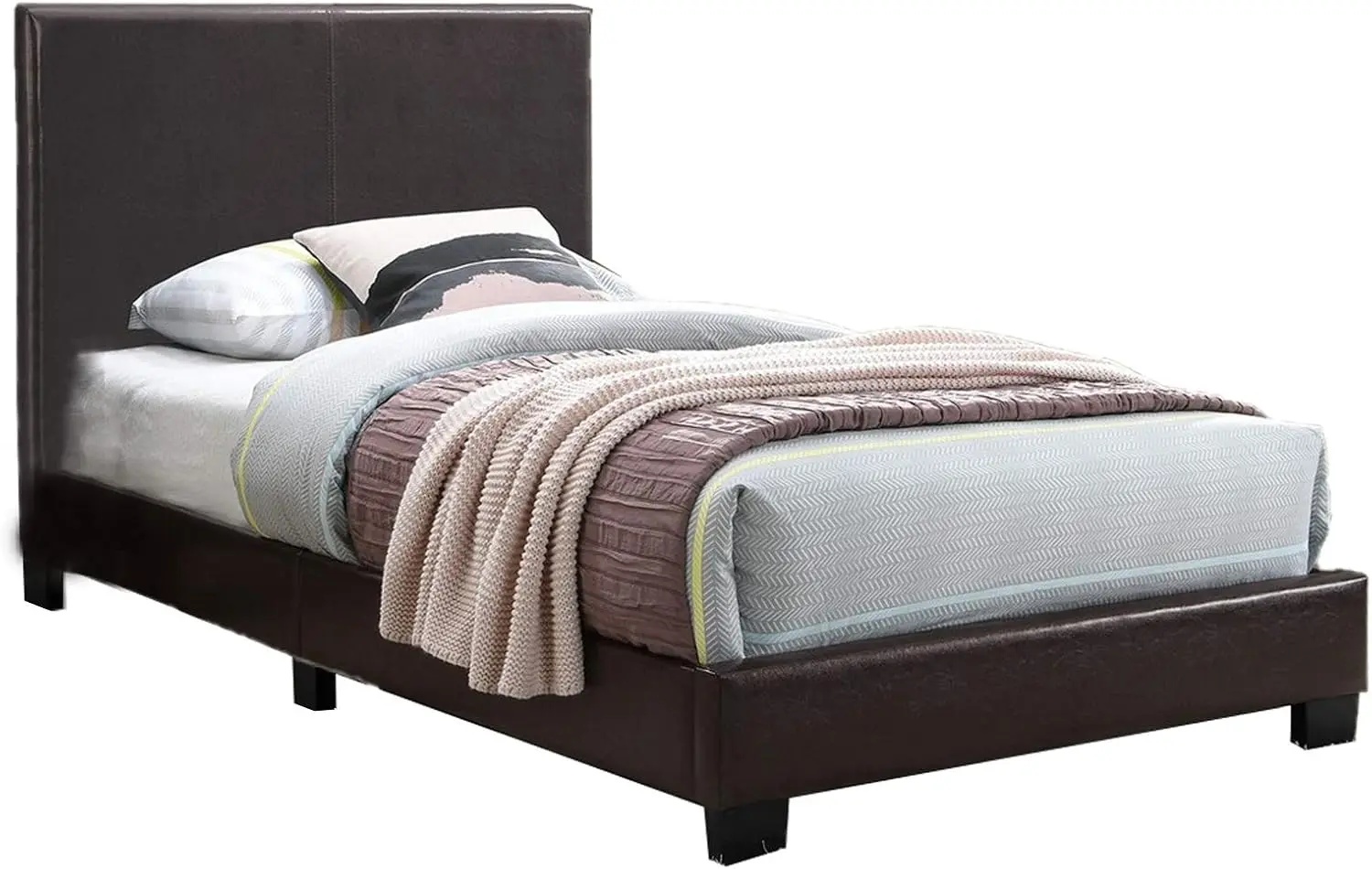 

Benjara BM232005 Tran tional Style Leatherette Full Bed with Padded Headboard, Dark Brown