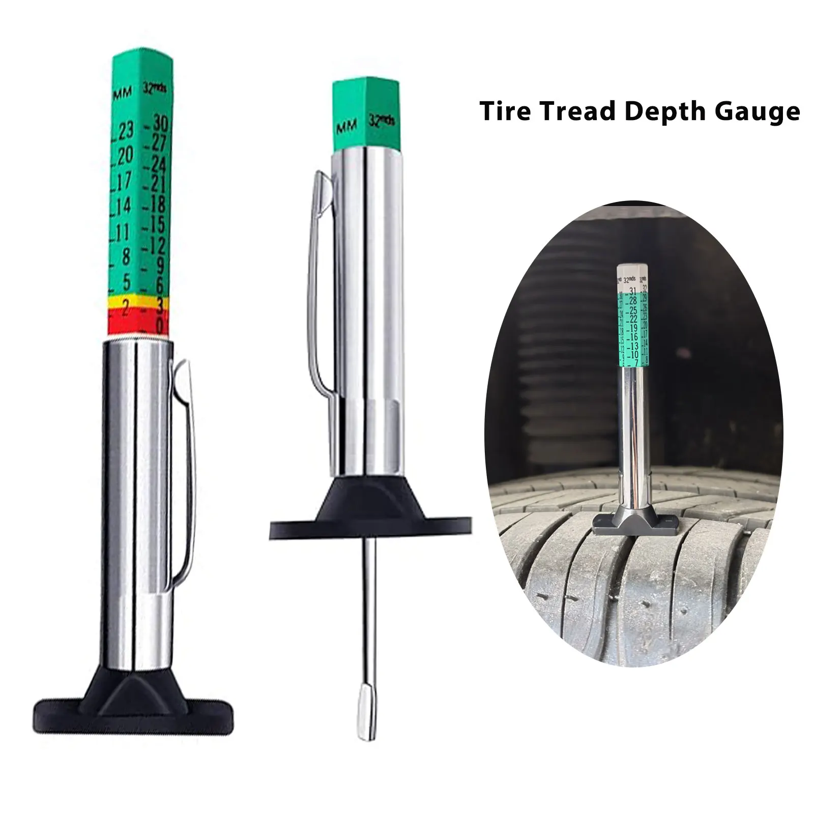 Tire Tread Depth Gauge Two-Sided Smart Color Coded Tire Tread Depth Measurement Tool