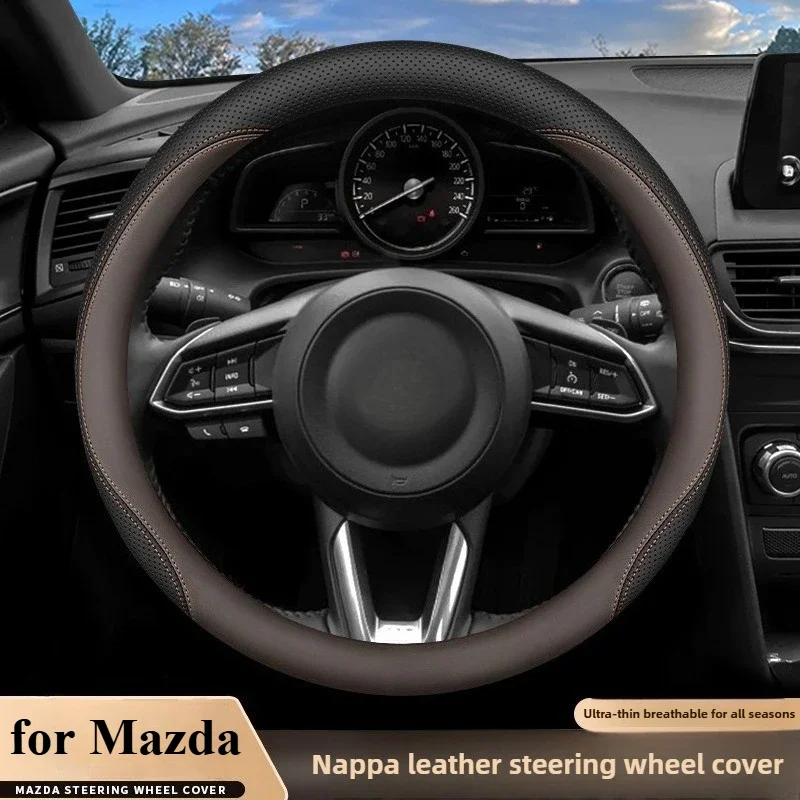 Nappa Leather Steering Wheel Cover Suitable for Mazda3 Atenza CX5 CX4 CX8 CX30 CX50 EZ6 Mazda Accessories Anti Slip Handle Cover