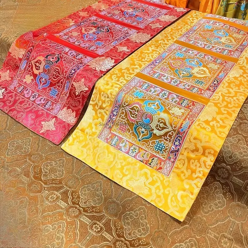 36CMx1.15m Tibetan Vajra Pestle Thickened Brocade Tablecloth Household Indoor Buddha Offering Tabletop Religious Decorative