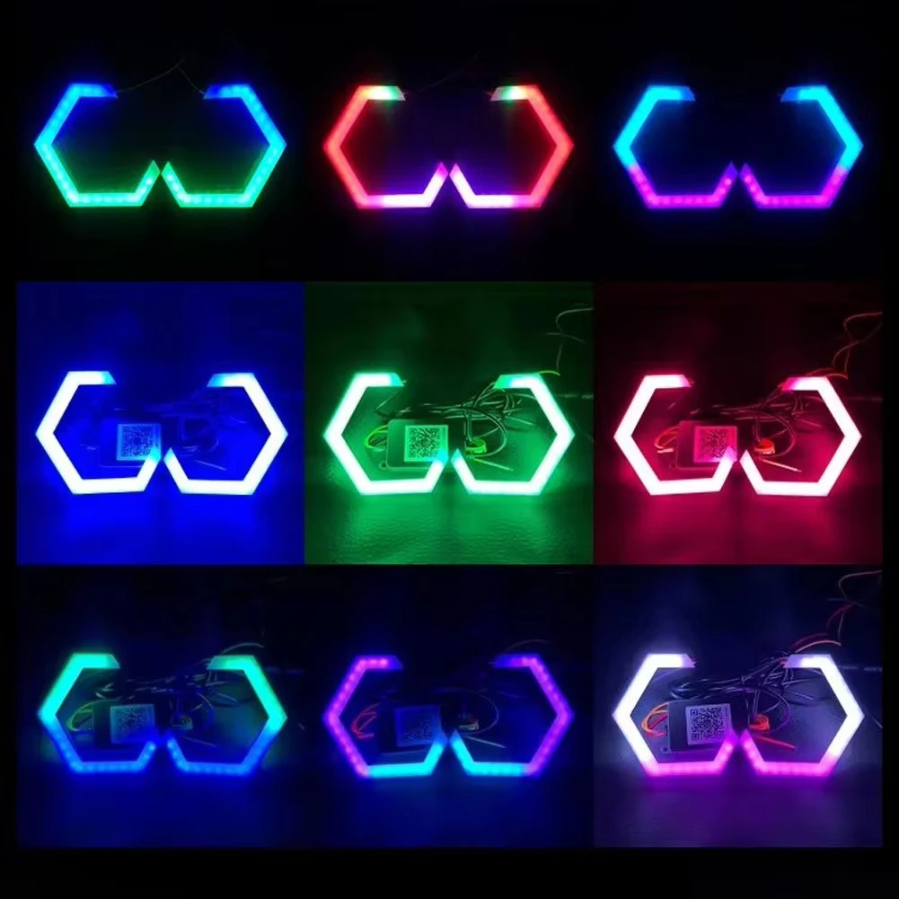 1Set RGB Hexagon Angel Eyes Halo Rings Retrofit Headlight Car Motorcycle Switchback White DRL Amber Turn Signal Light