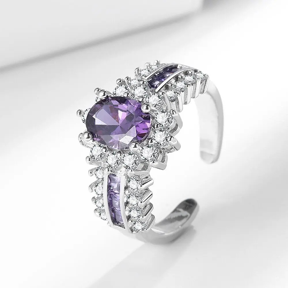 

Кольцо из стерлингового серебра 925 пробы, элегантное кольцо с фиолетовыми цирконами, женское модное простое ювелирное изделие на день рождения, свадьбу, годовщину, подарок