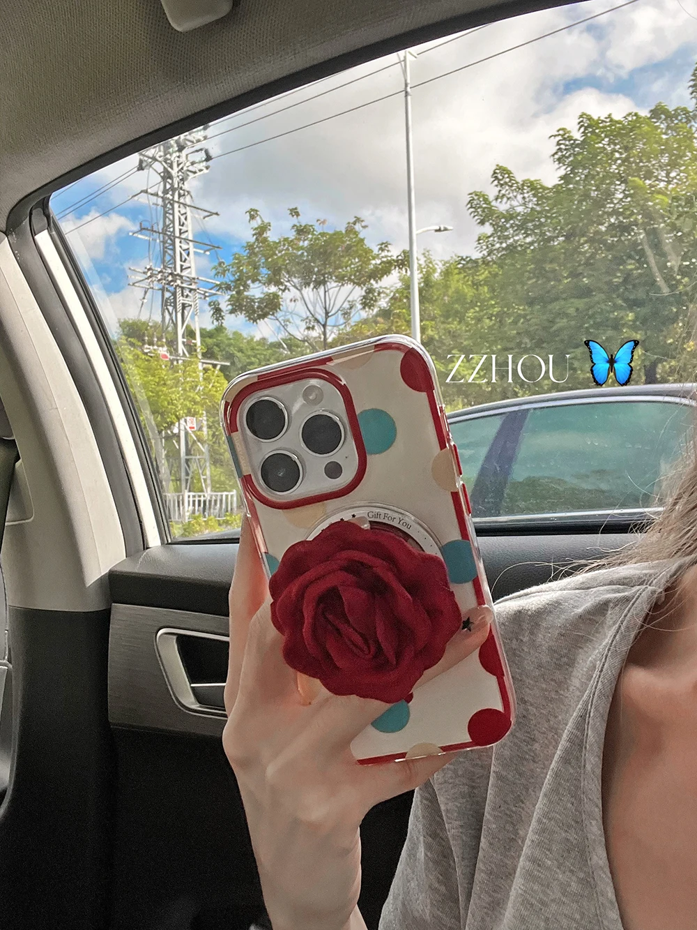 

2 IN 1 Cute Color Polka Dot Magnetic Grip Tok Phone Case for iPhone 16 15 14 13 17 Pro Max Wireless Charge For Magsafe Cover