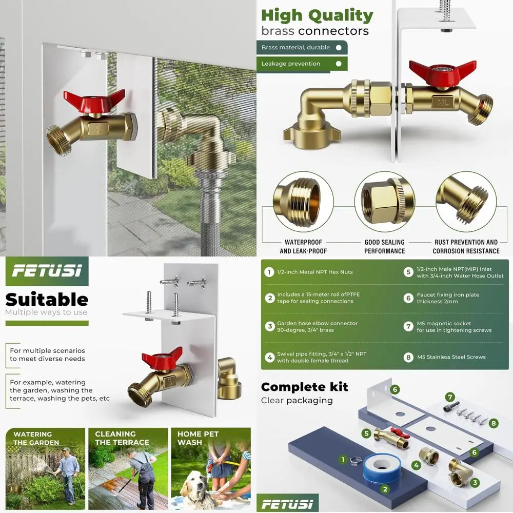 

Outdoor Water Access Kit: Brass Extender with Screen Door Adapter for Easy Patio and Garden Installation (White)