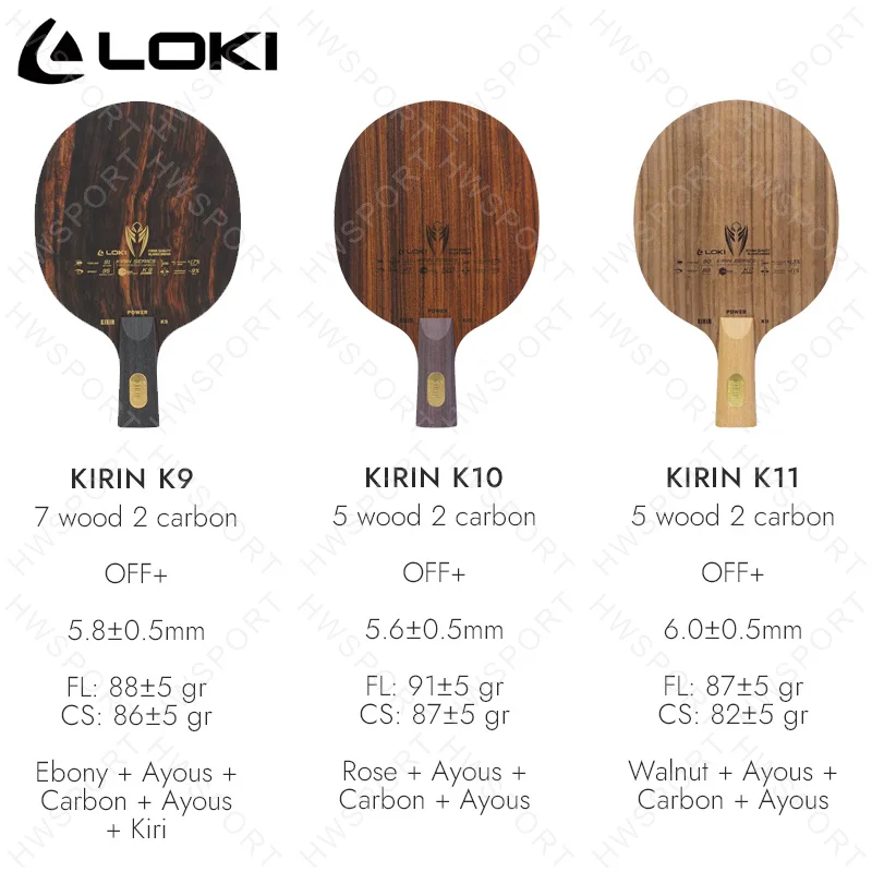 LOKI KIRIN K9 K10 K11 Table Tennis Blade Professional Carbon Fiber OFF+ Ping Pong Blade with Stiff Surface Material