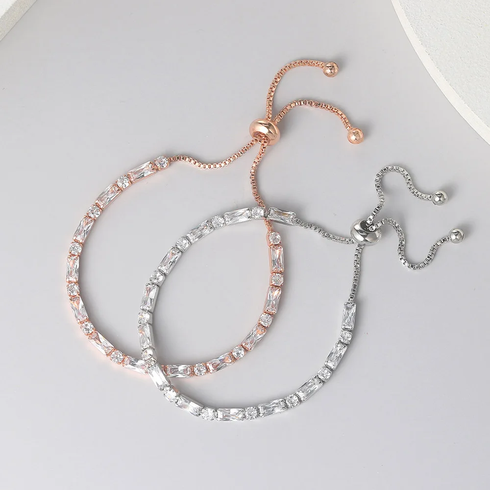 ZHOUYANG Geometry Tennis Bracelet For Women Gift Kpop Zircon Rose Gold Color Handmade Wedding Adjustable Bracelets Jewelry H028 view 4
