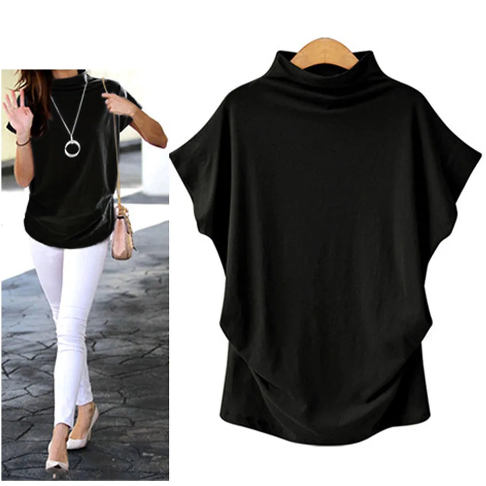 Short Sleeve Turtleneck Blouse for top for Women with for slim for Fit Design and Loose Construction for Comfortable Movement