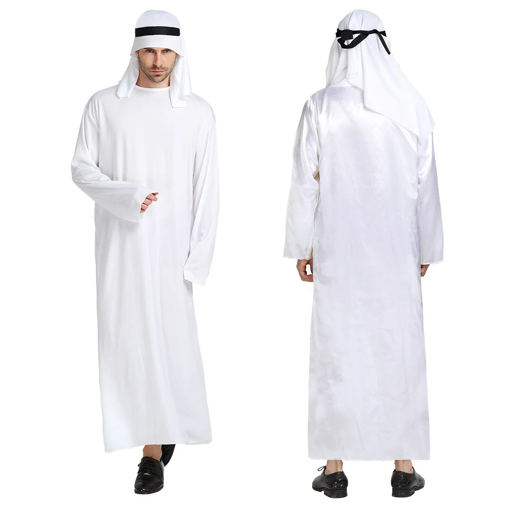 Arabian Robe Chefe Príncipe Cosplay Traje, Branco Médio Oriente Dubai Roupas, Halloween Masquerade, Carnaval Masquerade