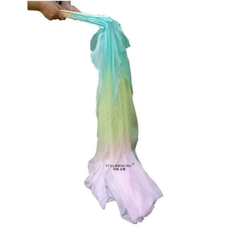 Velo de danza del vientre de seda 100%, abanico largo teñido a mano, accesorio de competición de danza del vientre para mujer, abanicos ligeros y fluidos, 1 unidad/1 par