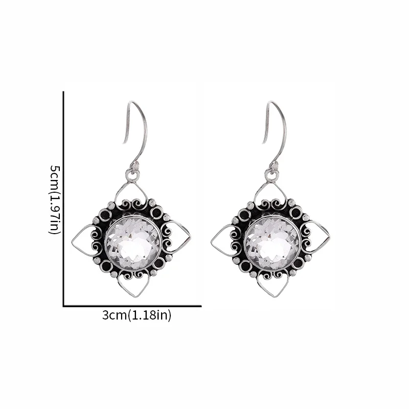 Retro Rhombus Elegant Geometric Zircon Tassel Drop Earrings Suitable for Women Fashion Seaside Vacation Accessories