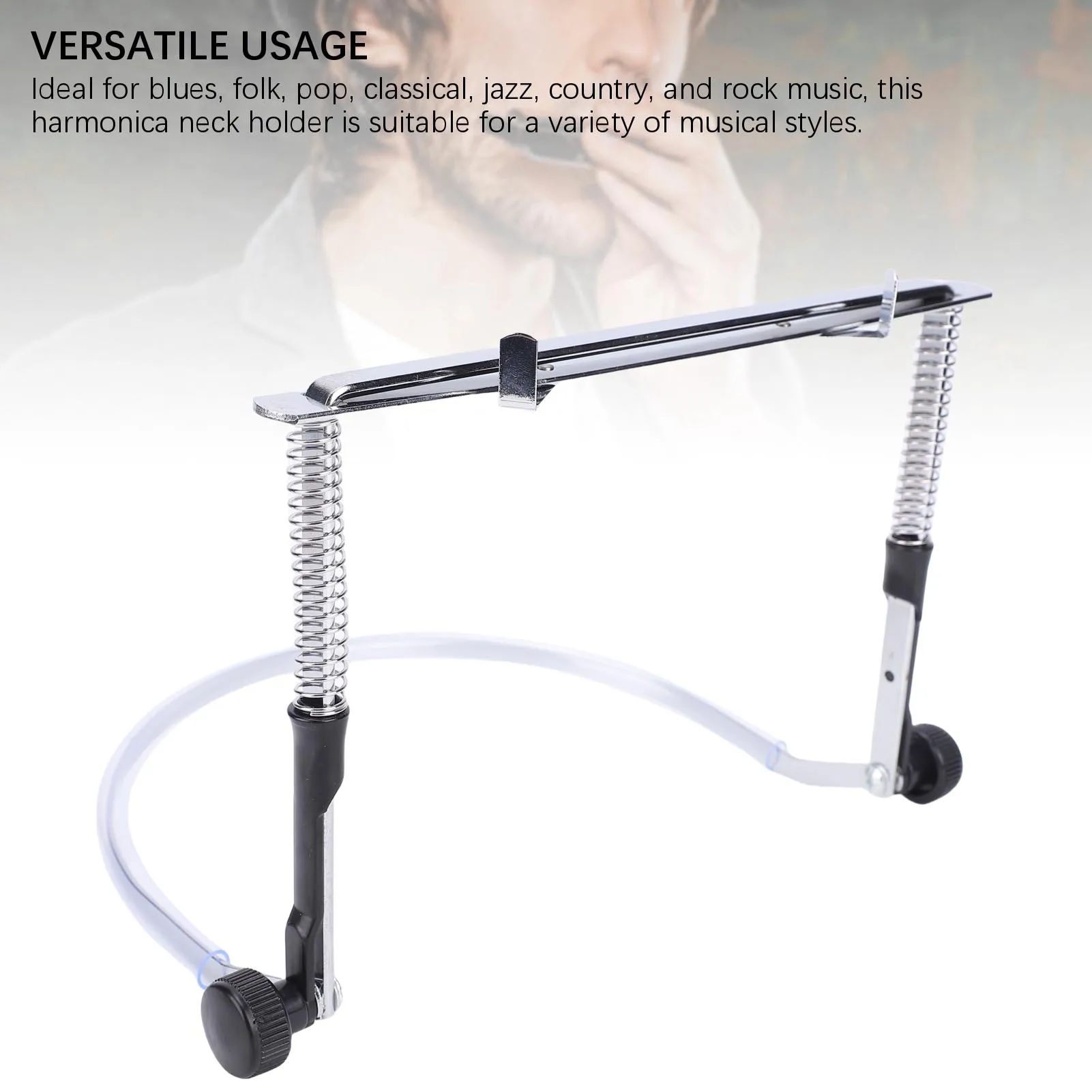 

Держатель для губной гармошки, регулируемый профессиональный держатель для губной гармошки из легированной стали для губной гармоники с 10 отверстиями и 24 отверстиями, серебристый с наклейкой