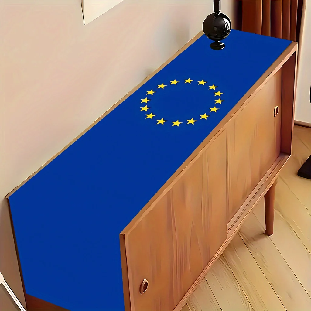 1pc 2D Flat EU Flag Table Runner, Rectangular Modern Elegant Table Flag, Home Dining Party Tabletop Decor, New Year Table Settin
