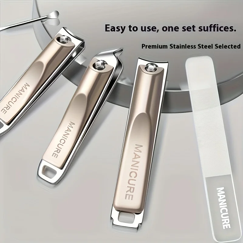 5pcs Sharp and Durable Stainless Steel Nail Clippers Set with Ear Scoop Precision Grinding & Anti-Splash Rotating Case