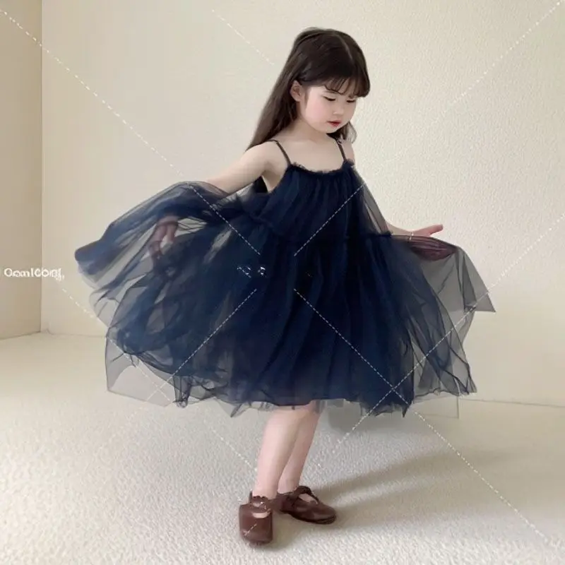 Girls Princess Dress Summer 2026 New Baby Tutu Dress Mesh Sleeveless Party Gown Kids Tulle Spaghetti Strap Dress