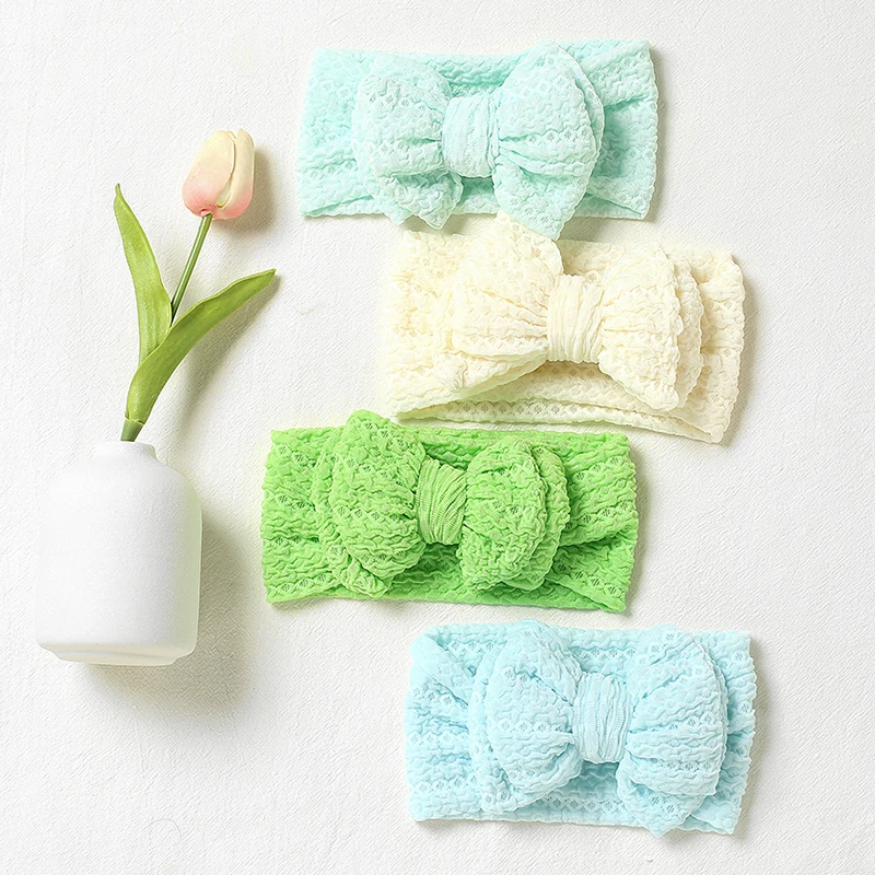 Newborn Turban Baby Girl Headband Wrinkled Jacquard Hairband Children Cable Knit Nylon Bows Elastic Kids Hair Accessories