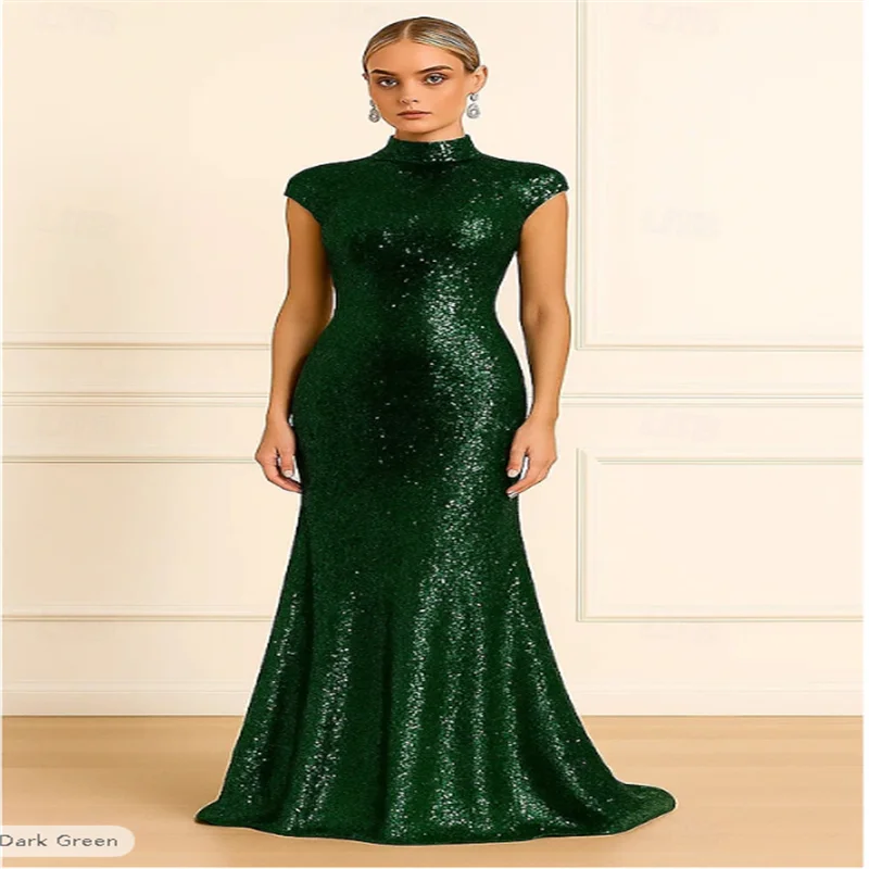 حورية البحر / البوق الاجتياح / ذيل الفرشاة ثوب مسائي أنيق عادية / النهار الزفاف شبه رسمي / كوكتيل كاب كم الرقبة العالية