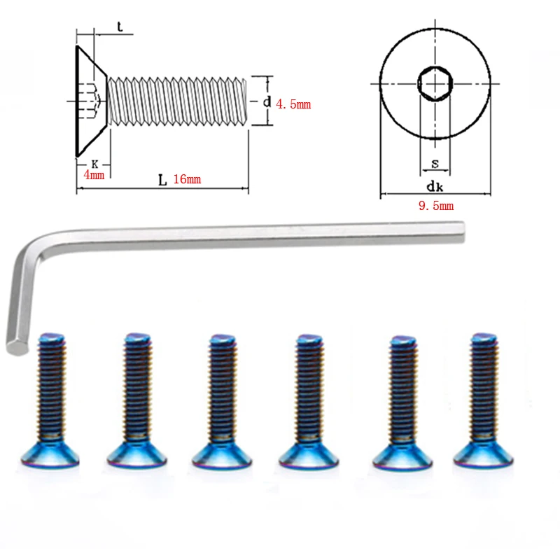 6Pcs Burnt Titanium Steering Wheel Bolts Screw + 1x Wrench Kit for Momo Nardi NRG Works Bell Boss Tool Car Accessories