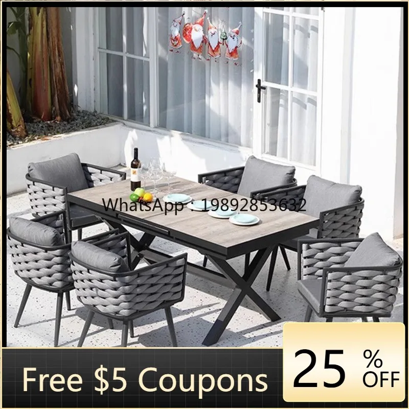 HYS outdoor table and chair combination courtyard villa open-air outdoor leisure waterproof and sunscreen retractable long table